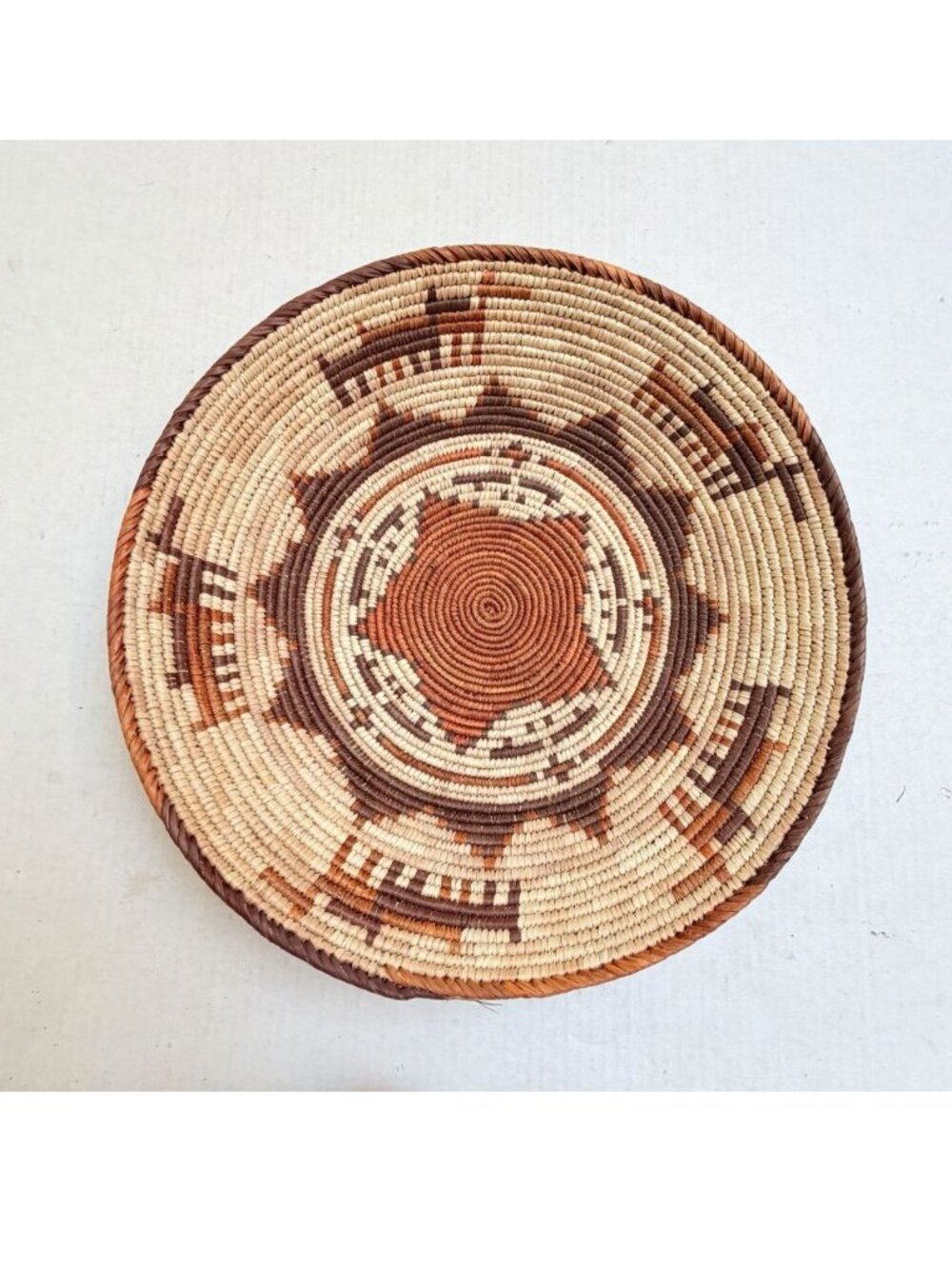 Vintage Large Native Hand Woven Ceremonial Wedding Basket Bowl Decor Star Llama